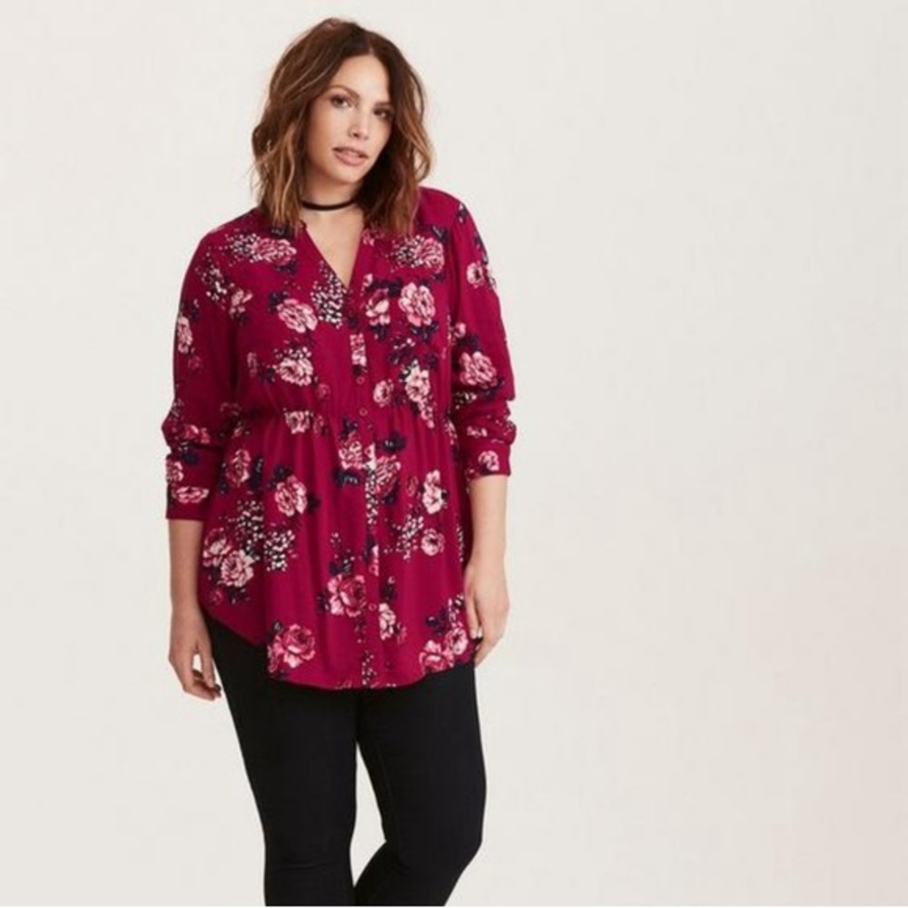 Torrid Emma Babydoll Challis Button-Front Tunic
